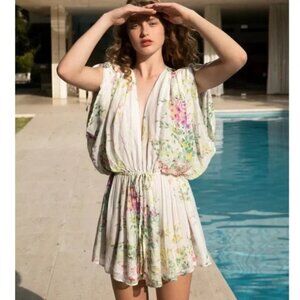 Sabina Musayev Kochang Silk Mini Dress M NEW White Floral Chiffon Flowy Resort